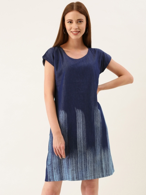 

AND Women Blue Printed A-Line Dress
