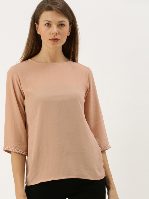 

AND Women Pink Solid Styled Back Top with Embellished Detailed Sleeves