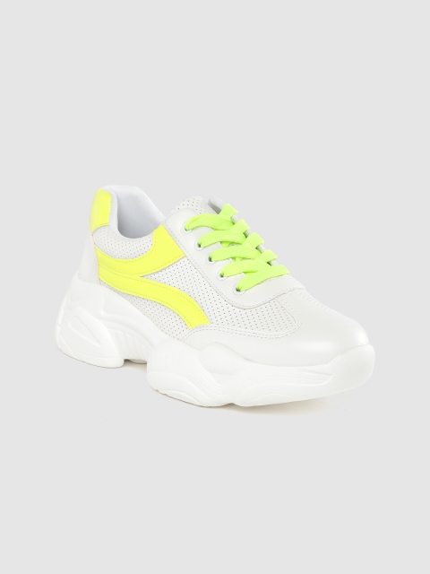 

Lavie Women White & Fluorescent Green Colourblocked Perforated Sneakers