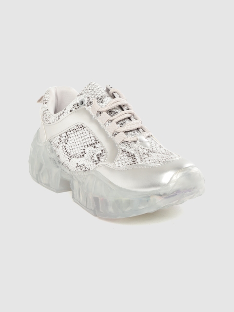 

Lavie Women Silver-Toned & Black Snakeskin Textured Sneakers
