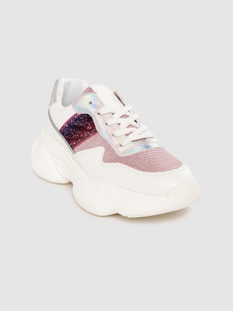 

Lavie Women Pink & White Colourblocked Shimmer Detail Sneakers with Iridescent Effect