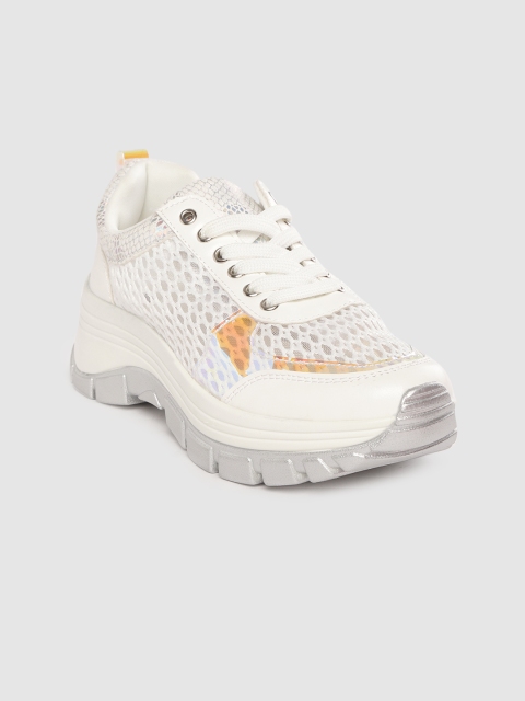 Women White Woven Design Flatform Sneakers