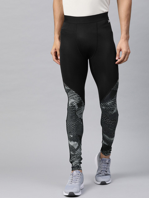 

Reebok Men Black & Grey Printed Speedwick Compression Training Tights