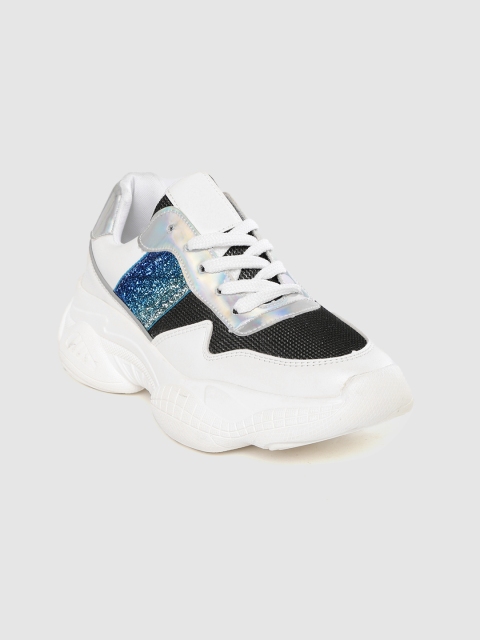 

Lavie Women White & Black Colourblocked Flatform Sneakers with Shimmer Detail