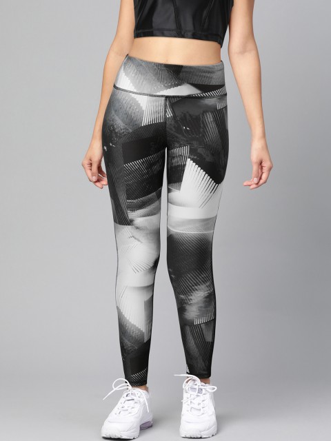 

Reebok Women Black & White Running Essentials All Over Print Tights