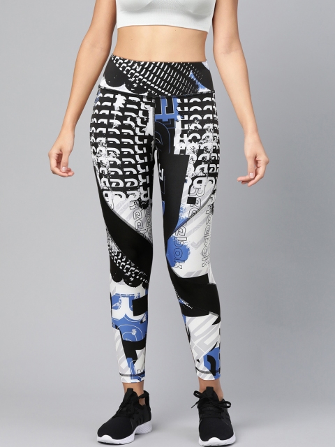 

Reebok Women Black & White WOR Meet You There All Over Print 7/8 Tights