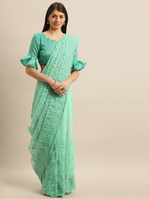 

Mitera Sea Green Embroidered Net Saree