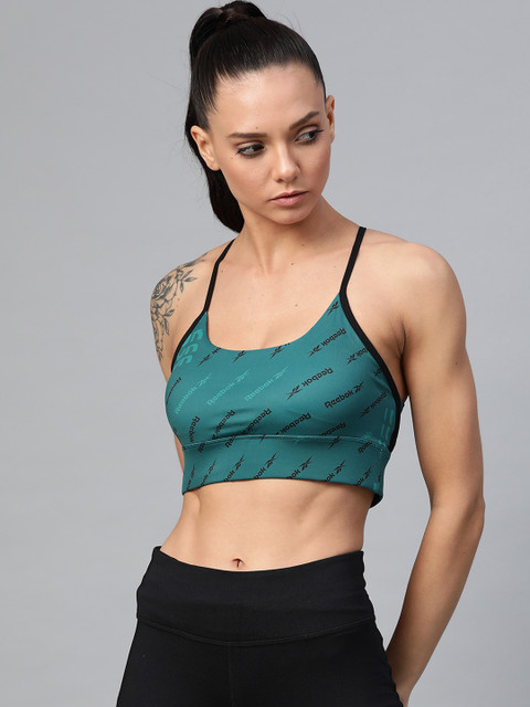 

Reebok Teal Green Printed Non-Wired Lightly Padded Sports Bra FK6859