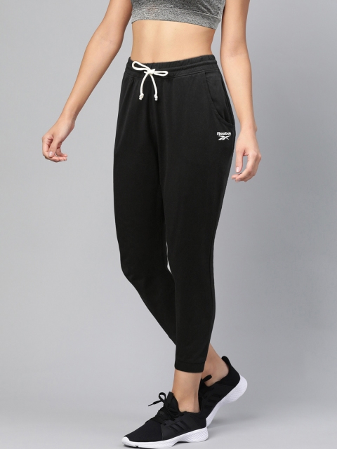

Reebok Women Black Solid Training Essential Jersey Cropped Track Pants