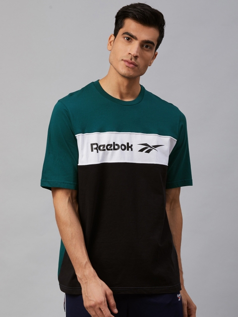

Reebok Classic Men Green & Black Linear F Colourblocked T-Shirt