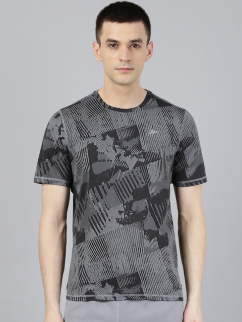

Reebok Men Charcoal Grey Slim Fit Printed One Series Running Jacquard T-Shirt
