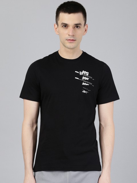 

Reebok Men Black Slim Fit Graphic Training Supply Pure Cotton T-shirt