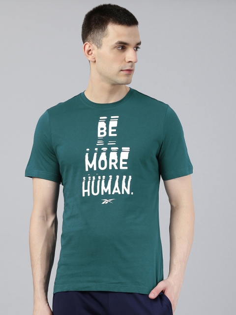 

Reebok Men Navy Blue & White Slim Fit Graphic Series Be More Human Crew T-shirt