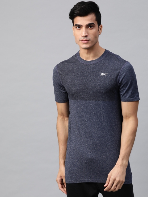

Reebok Men Navy Blue & Black United By Fitness Myoknit Colourblocked Training T-Shirt