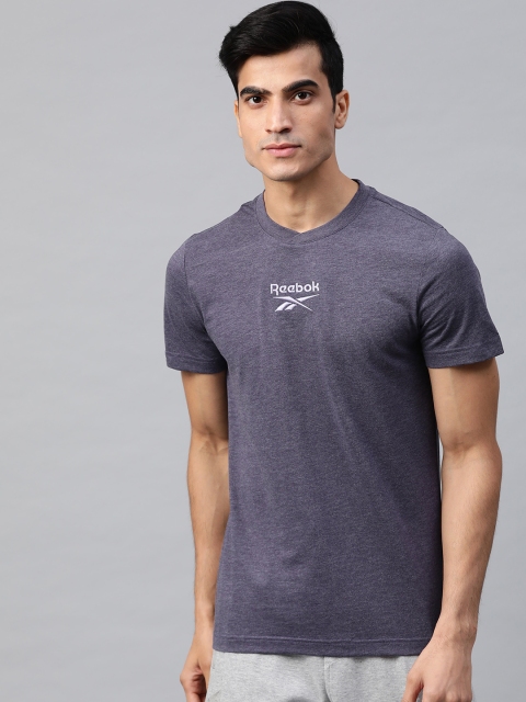 

Reebok Men Purple Training Essentials Melange Solid T-Shirt
