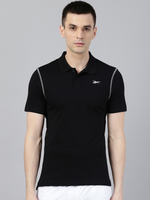 

Reebok Men Black Solid Slim Fit Polo Collar Training T-shirt