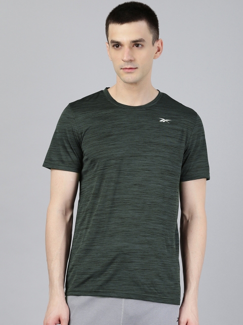 

Reebok Men Green & Navy Blue Self-Design Slim Fit Grindle Training T-shirt