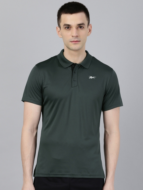 

Reebok Men Olive Green Solid Slim Fit Polo Collar T-shirt