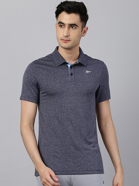

Reebok Men Navy Blue Grindle Slim Fit Training Solid Polo T-Shirt