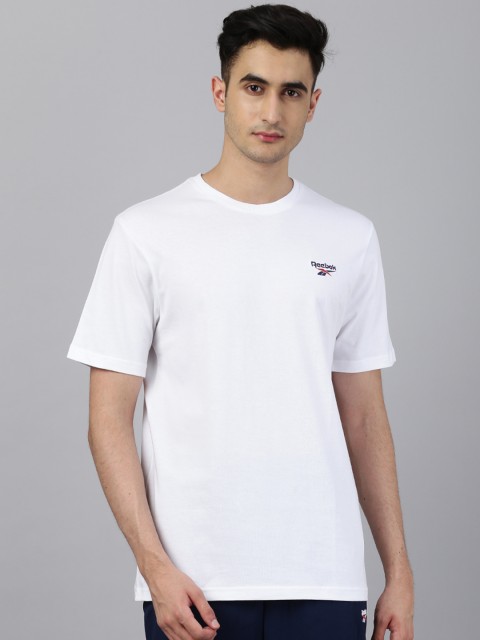 

Reebok Classic Unisex White F Small Vector Solid Pure Cotton T-shirt