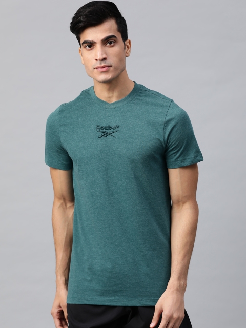 

Reebok Men Green Training Essentials Melange Solid T-Shirt