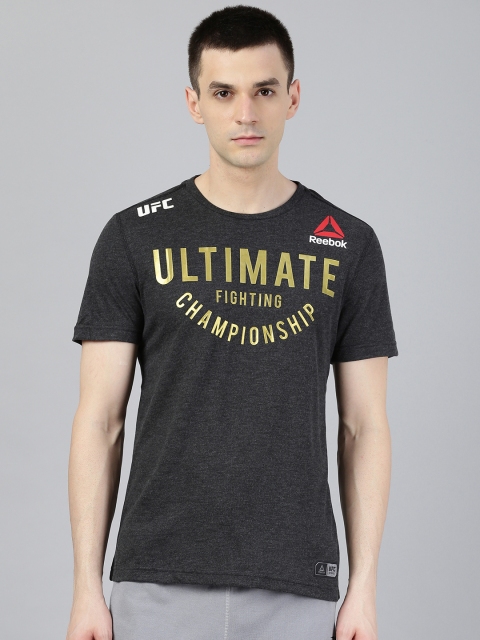 

Reebok Men Charcoal Grey & Golden Slim Fit Printed UFC Fight Night Champ Walkout Jersey