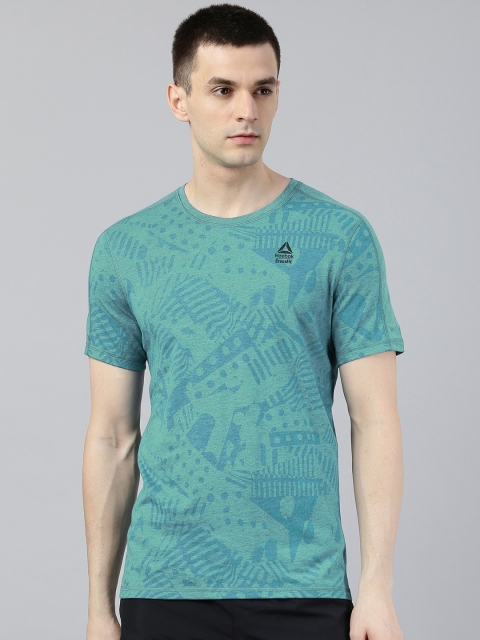 

Reebok Men Green Printed Slim Fit Crossfit Move Training T-shirt