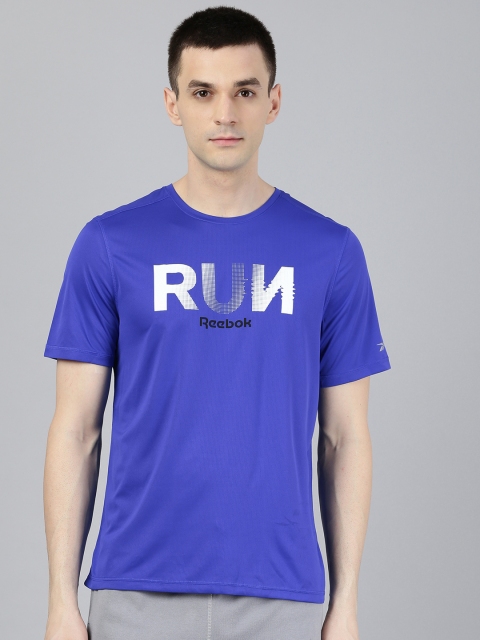 

Reebok Men Blue & White Printed Reflective Detail Essentials Graphic Running T-shirt