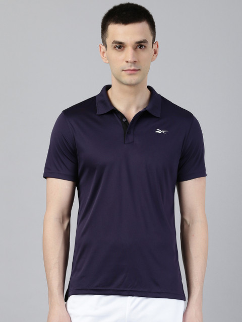 

Reebok Men Navy Blue Solid Polo Collar Slim Fit FND PERF Training T-shirt