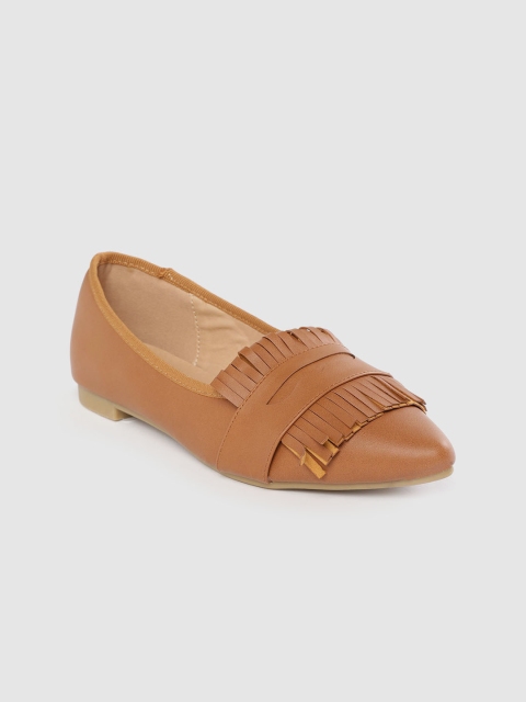 Women Tan Brown Solid Fringed Ballerinas