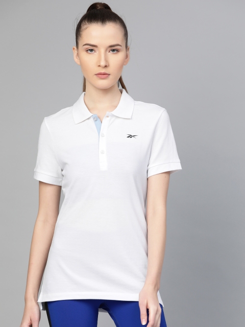 

Reebok Women White Solid Foundation Polo Training T-shirt