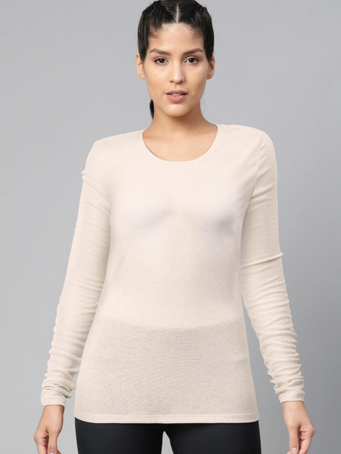 

Reebok Women Beige Ribbed Semi Sheer Top