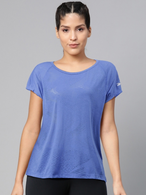 

Reebok Women Blue Supply Burn Out Self Design Training T-Shirt