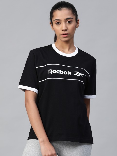

Reebok Classic Black & White Linear Brand Logo Print T-shirt