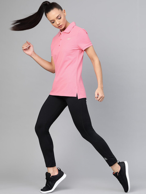 

Reebok Women Pink Solid Foundation Polo Training T-shirt