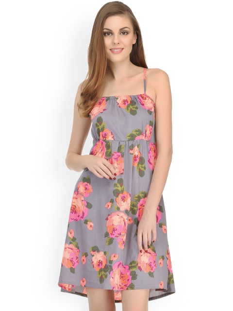 

Clovia Grey Floral Print Nightdress NS0540P05S