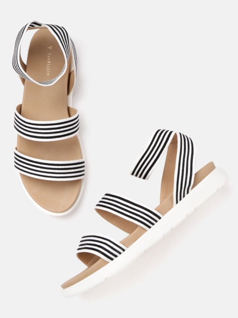 

Van Heusen Women White & Black Striped Open Toe Flats