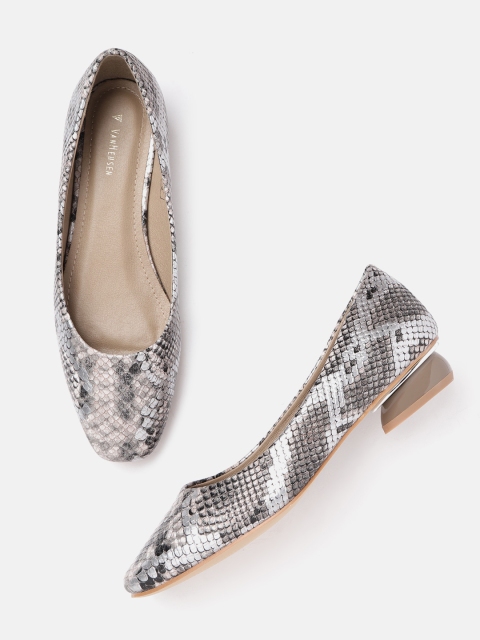 

Van Heusen Women Taupe & Silver-Toned Snakeskin Textured Ballerinas