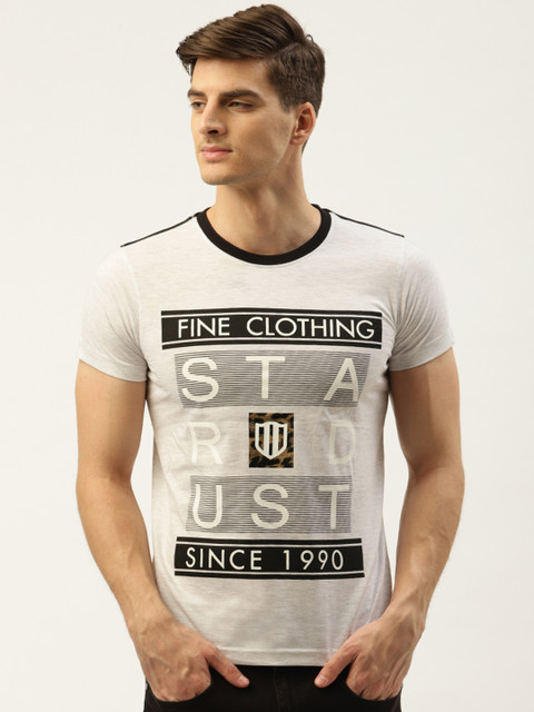 

Duke Men Off-White & Black Printed Smart Fit Round Neck T-shirt