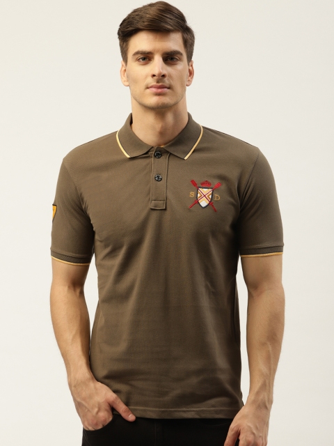 

Duke Men Olive Green Solid Polo Collar T-shirt