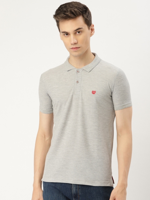 

Duke Men Grey Melange Solid Slim Fit Polo Collar T-shirt