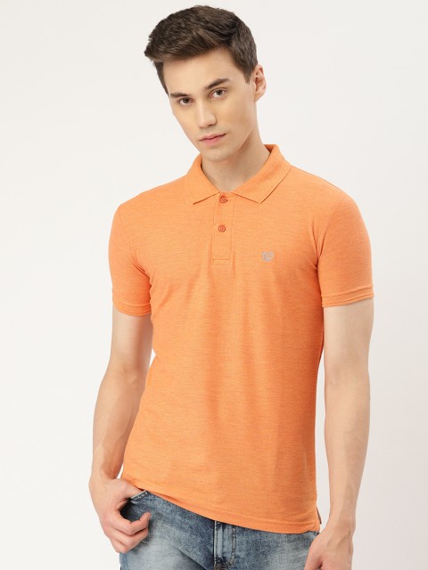 

Duke Men Coral Orange Solid Slim Fit Polo Collar T-shirt