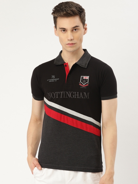 

Duke Men Black & Charcoal Grey Striped Smart Fit Polo Collar T-shirt