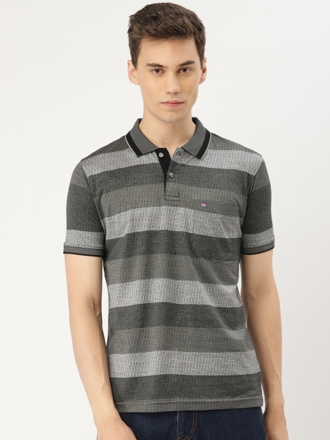 

Duke Men Charcoal Grey Striped Polo Collar T-shirt