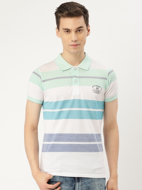 

Duke Men White & Blue Striped Smart Fit Polo Collar T-shirt