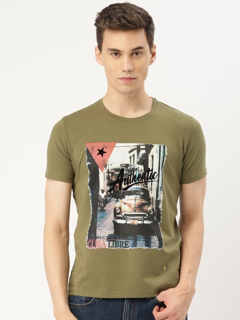

Duke Men Olive Green & Black Printed Round Neck T-shirt