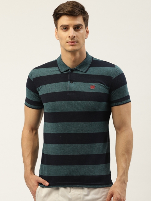 

Duke Men Green & Black Striped Polo Collar T-Shirt