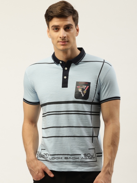 

Duke Men Blue & Black Striped Polo Collar T-Shirt