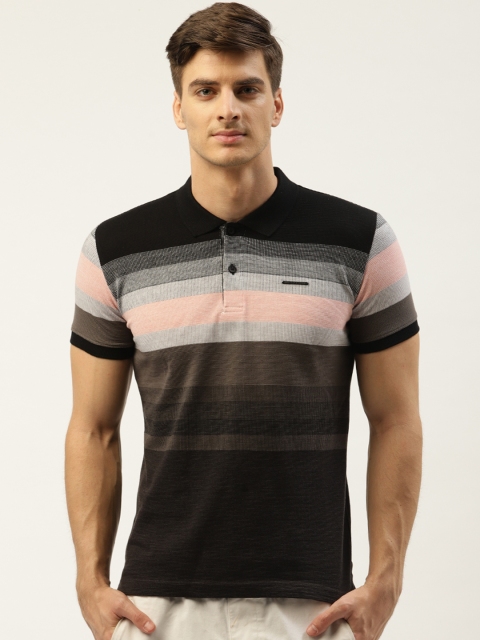 

Duke Men Black & Pink Striped Polo Collar T-Shirt