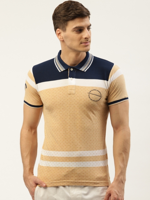 

Duke Men Beige & Navy Blue Printed Polo Collar T-shirt